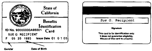 Sample Medicaid Card for the state of California