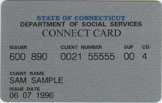 Sample Medicaid Card for the state of Connecticut front side