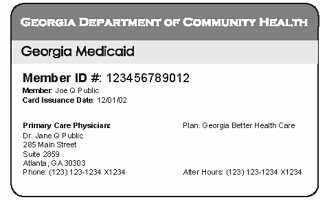 Sample Medicaid Card for the state of Georgia front side