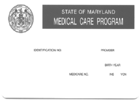 Sample Medicaid Card for the state of Maryland