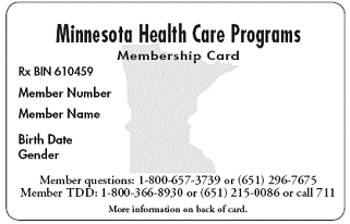 Sample Medicaid Card for the state of Minnesota front side