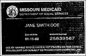 Sample of Medicaid Card for the state of Missouri front side