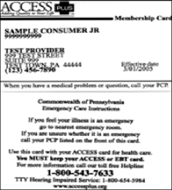 Sample Medicaid Card for the state of Pennsylvania image2