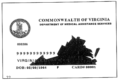 Sample Medicaid Card for the state of Virginia