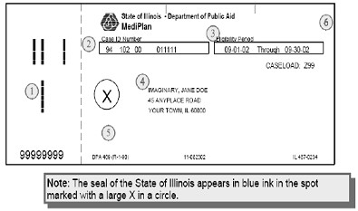 Sample Medicaid Card for the state of Illinois front side