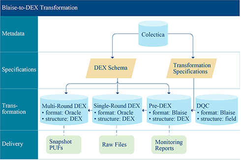 Figure 6-1 shows the four components (layers) for the Blaise to DEX transformation process.