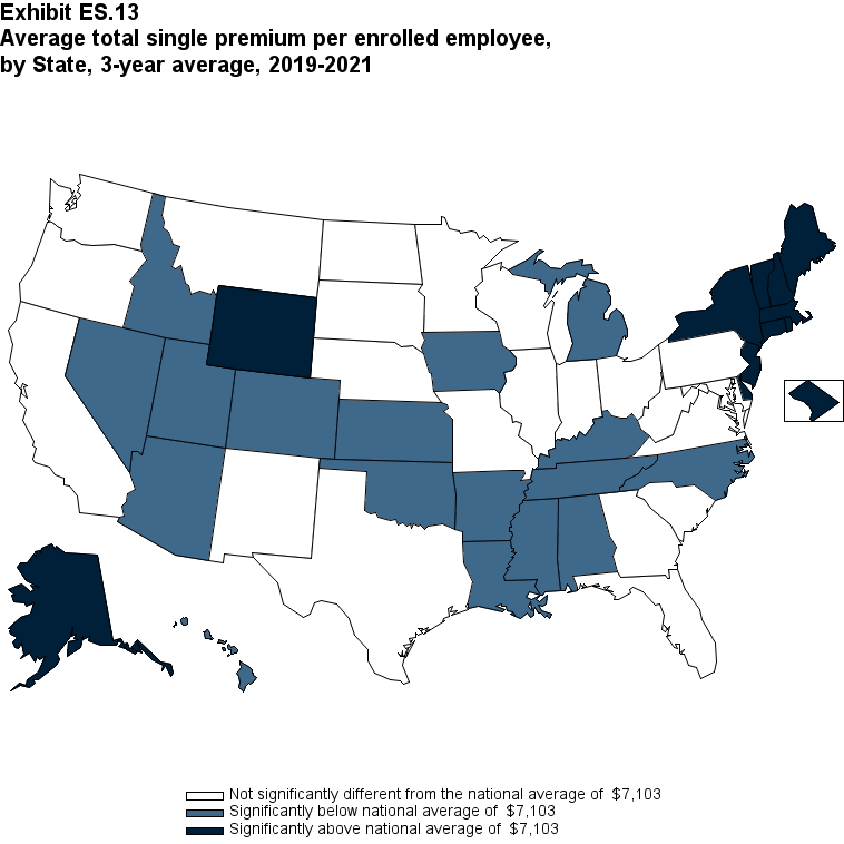 Average total single premium (standard error) per enrolled employee, by State, 3-year average, 2019-2021