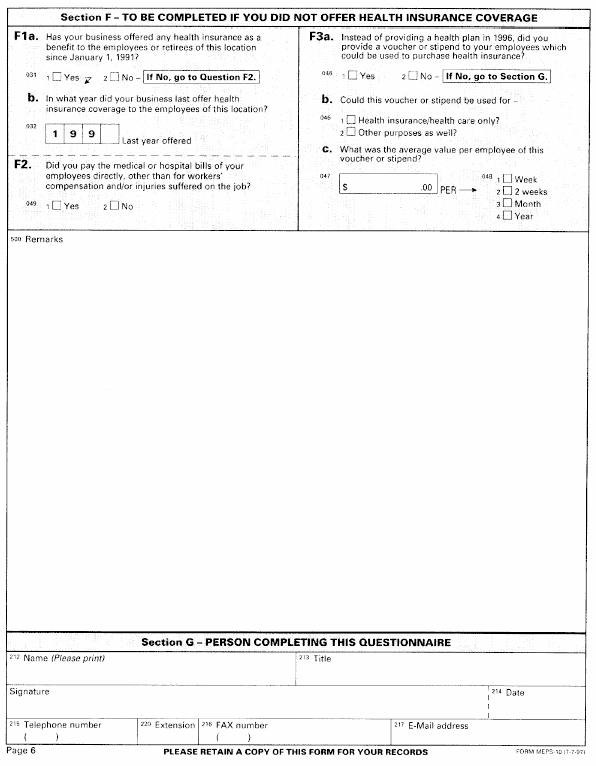 Establishment Questionnaire - Page 6
