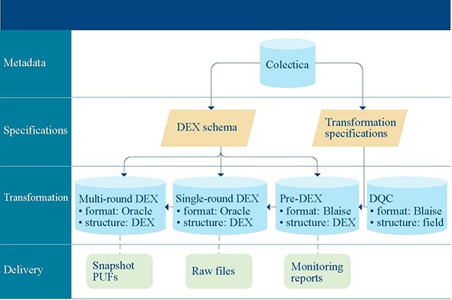 Figure 6-1 shows the four components (layers) for the Blaise to DEX transformation process.
