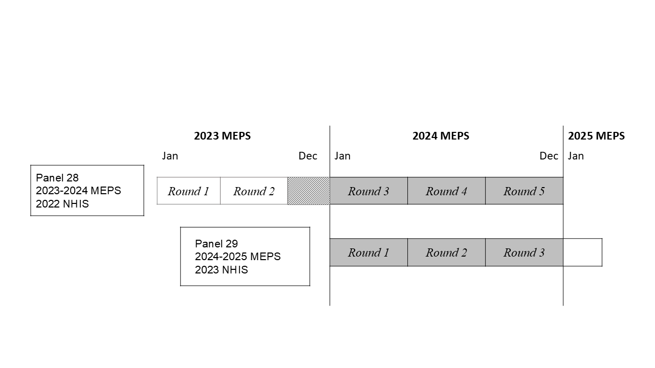 This image illustrates that 2024 data was collected in Rounds 3, 4, and 5 of Panel 28; Rounds 1, 2, and 3 of Panel 29.