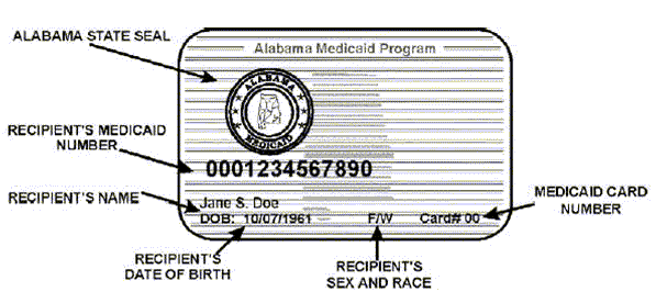 Sample Medicaid Card for the state of Alabama