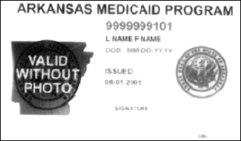 Sample Medicaid Card for the state of Arkansas