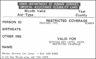 Sample Medicaid Card for the state of Iowa front side