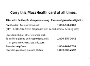 Sample Medicaid Card for the state of Massachusetts back side