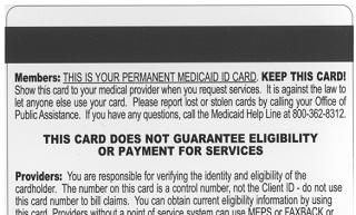 Sample of Medicaid Card for the state of Montana back side