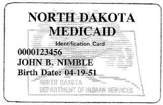 Sample of Medicaid Card for the state of North Dakota front side