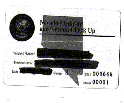 Sample of Medicaid Card for the state of Nevada front side