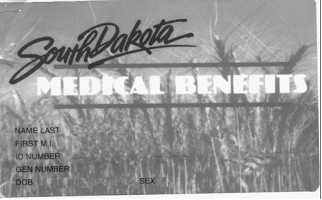 Sample Medicaid Card for the state of South Dakota front side