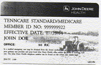 Sample Medicaid Card for the state of Tennessee front side