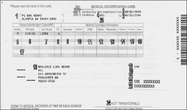 Sample Medicaid Card for the state of Washington