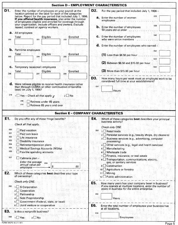 Establishment Questionnaire - Page 5